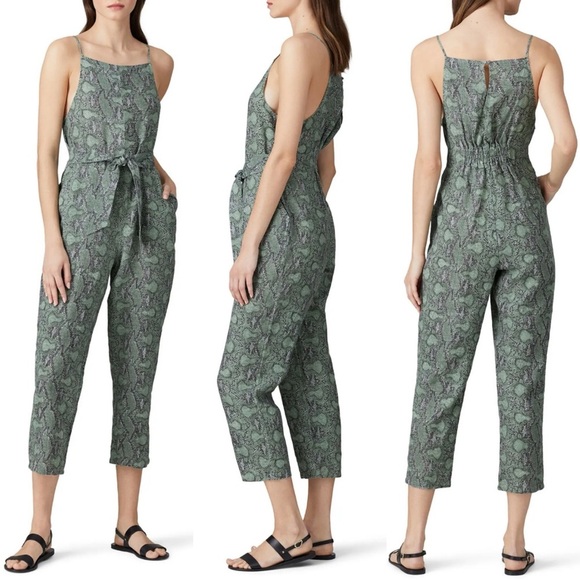 NWT BLANK NYC 100% Linen Shed Your Skin Snakeskin Printed Jumpsuit Overalls - Picture 1 of 14